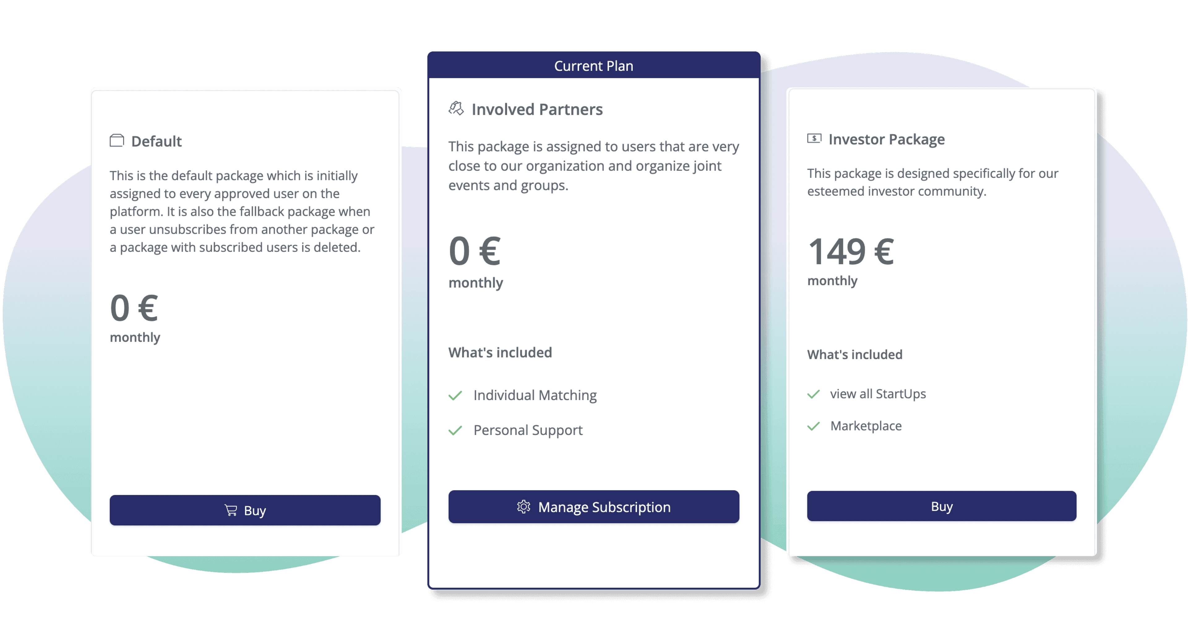Screenshot der 3 Pakete zur Monetarisierung Ihrer LoftOS-Plattform.