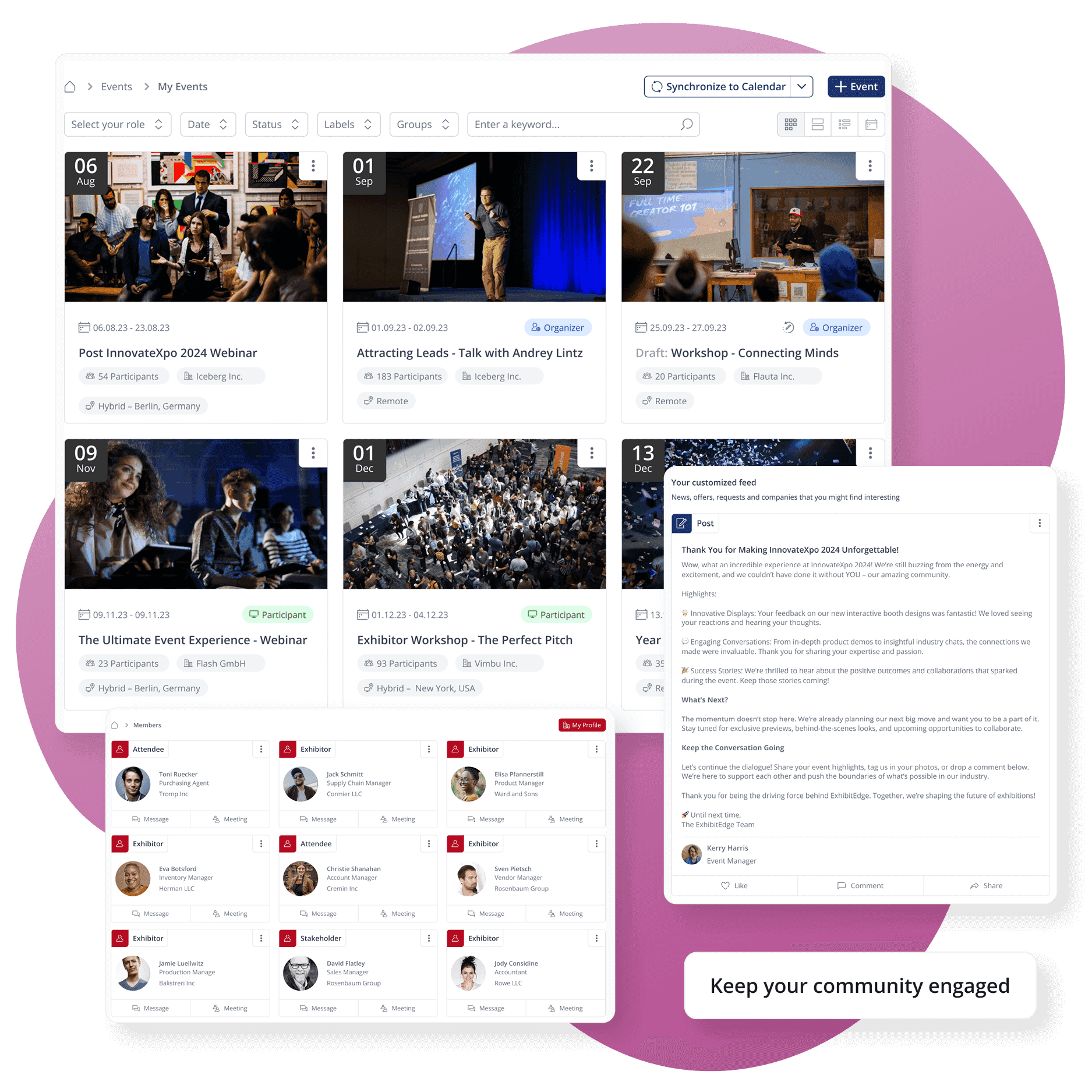screenshot of loftos trade show software features to create a digital marketplace, exclusive tiered memberships, promotional widgets and more