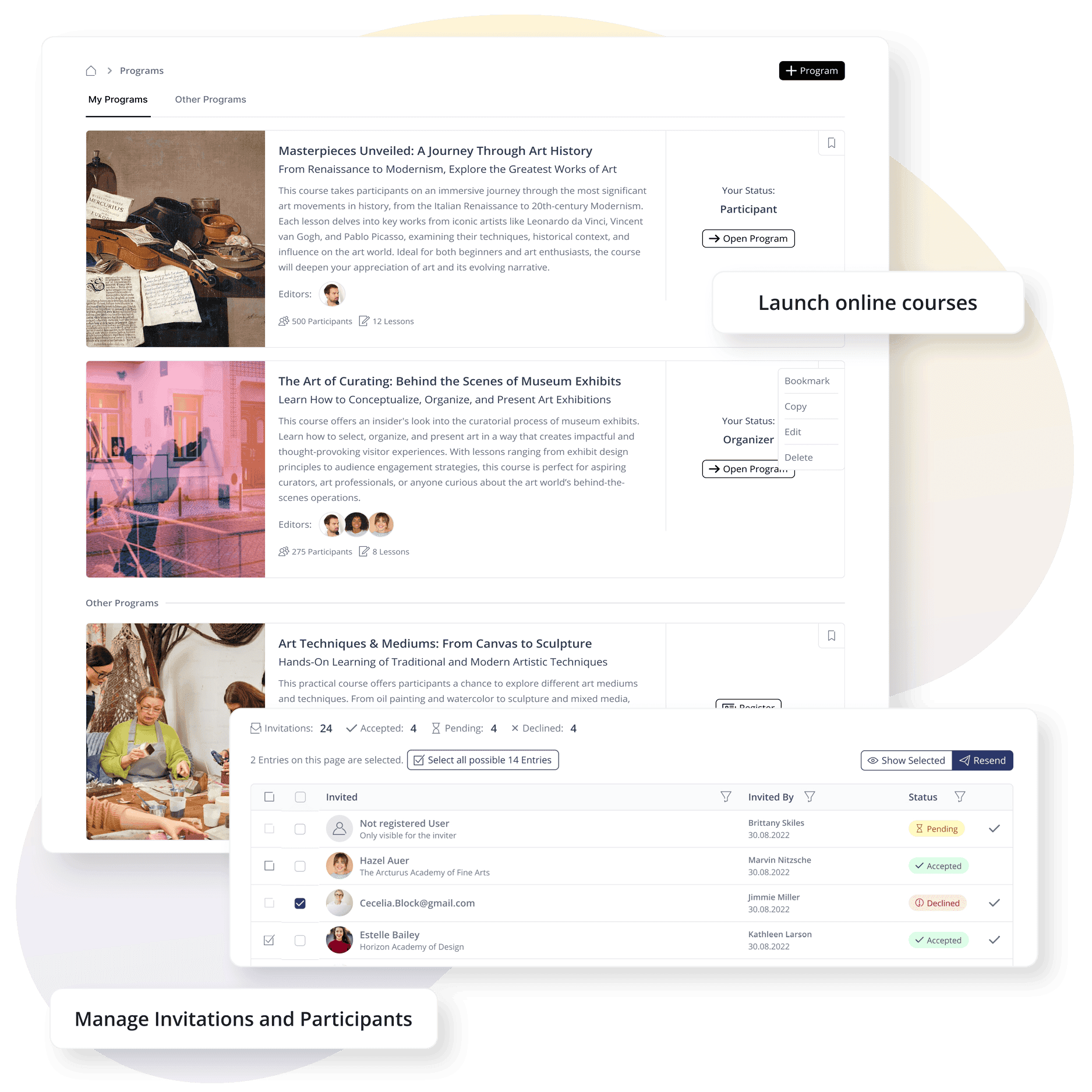 screenshot of loftos course management software features that enable you to create online courses easily 