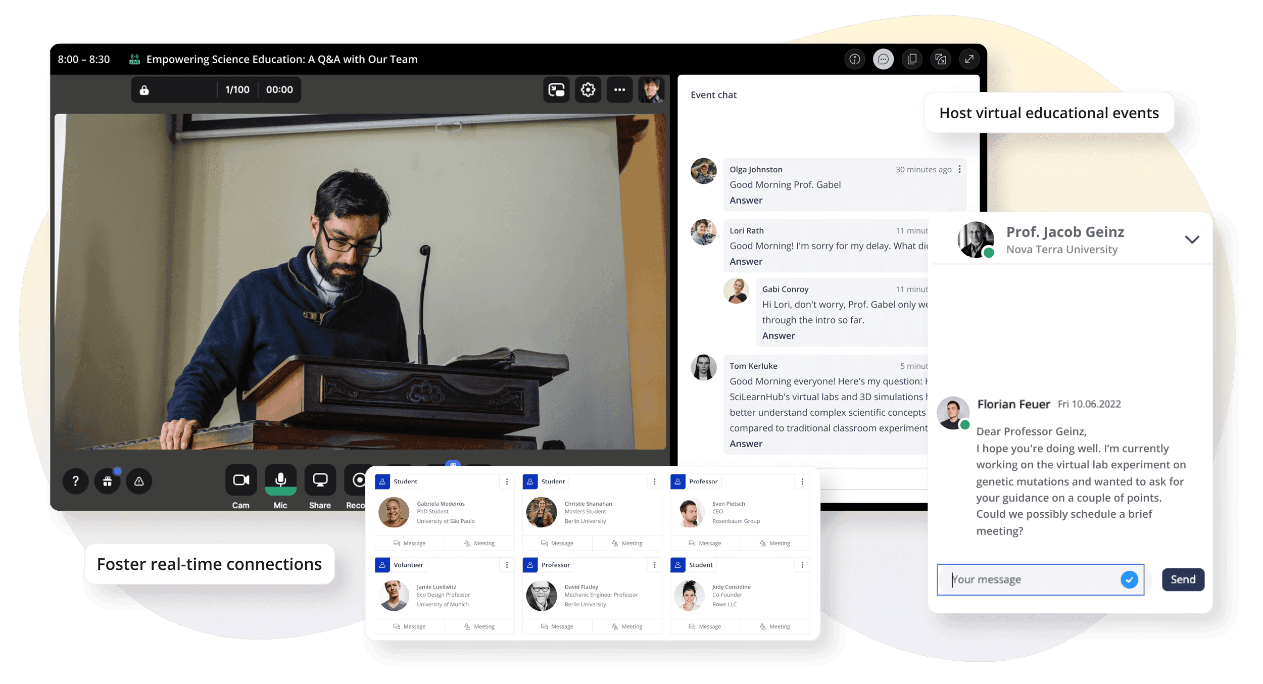 screenshot of loftos dedicated features for hosting virtual educational events for your e learning platform