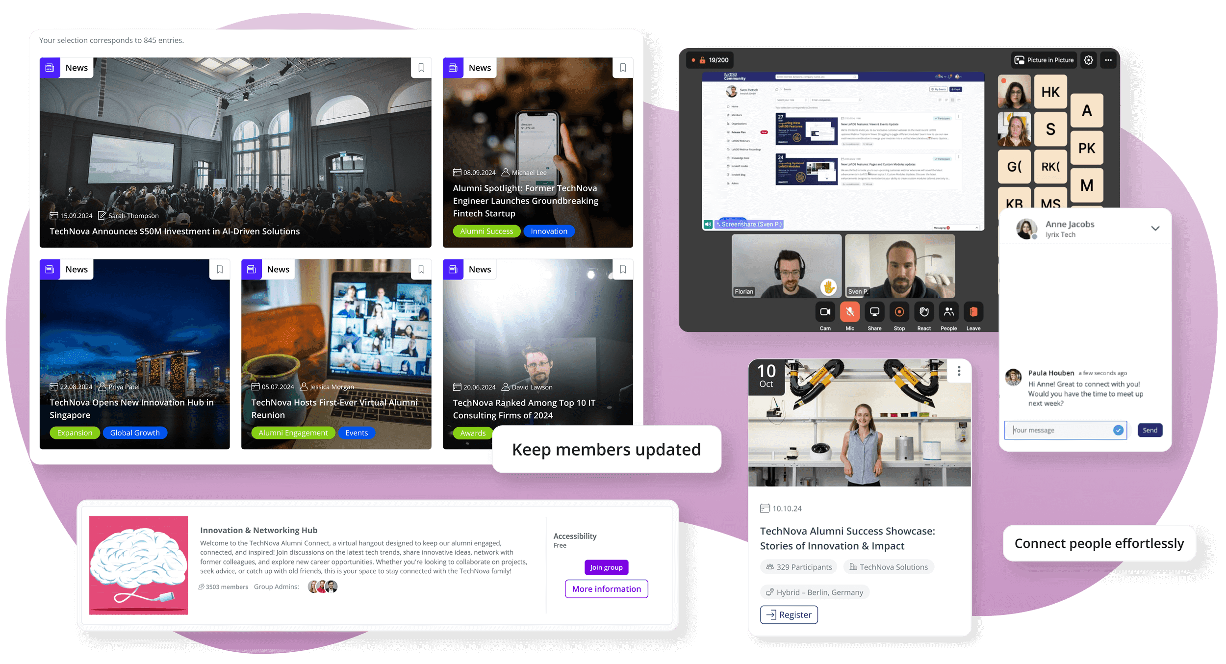 screenshot of LoftOS video, events and groups features to improve your employee relations management in one platform