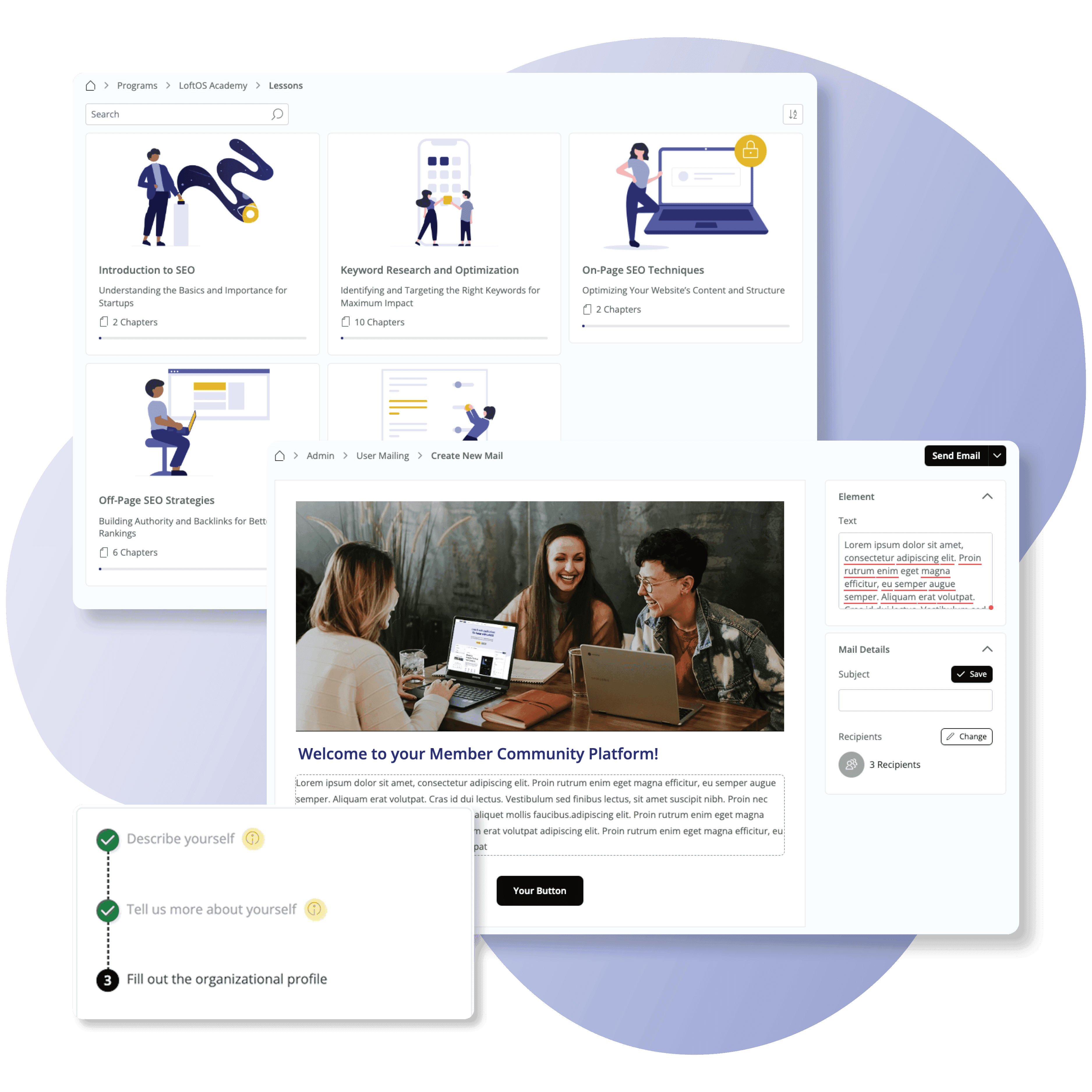 Screenshot von Programmen, User Mailing, Onboarding-Funktionen, die die ideale Mitglieder-Community-Software schaffen