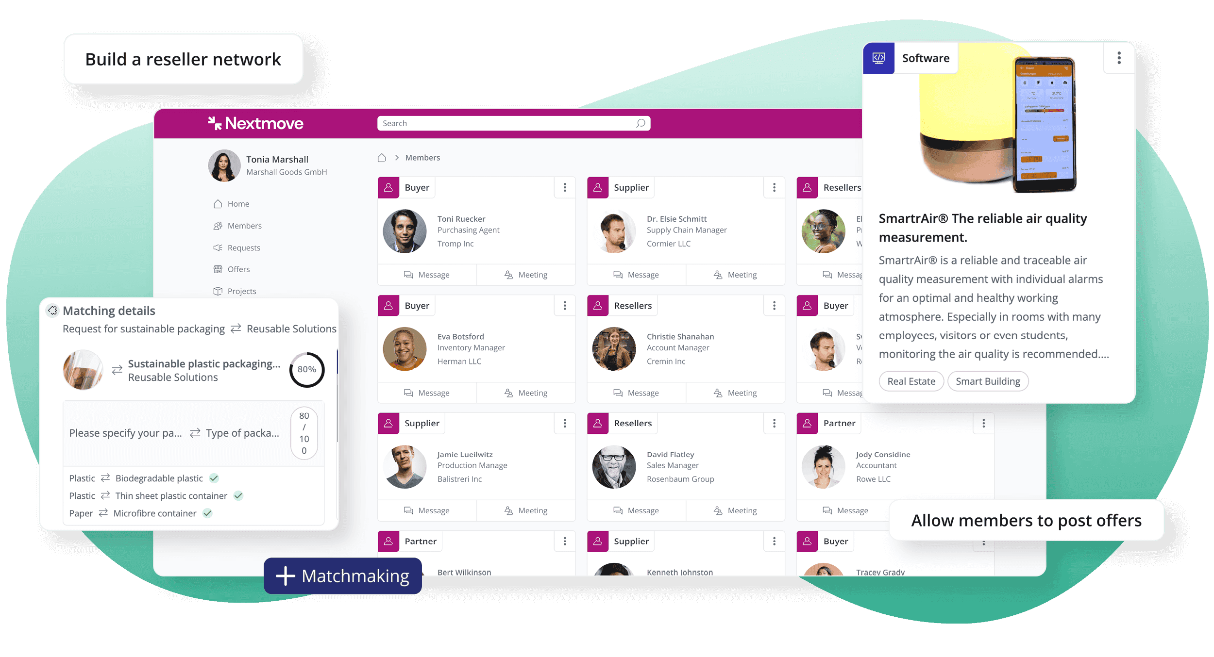 Screenshot showcasing how you can create member databases, matchmaking system and offers requests marketplace that creates a vibrant reseller network