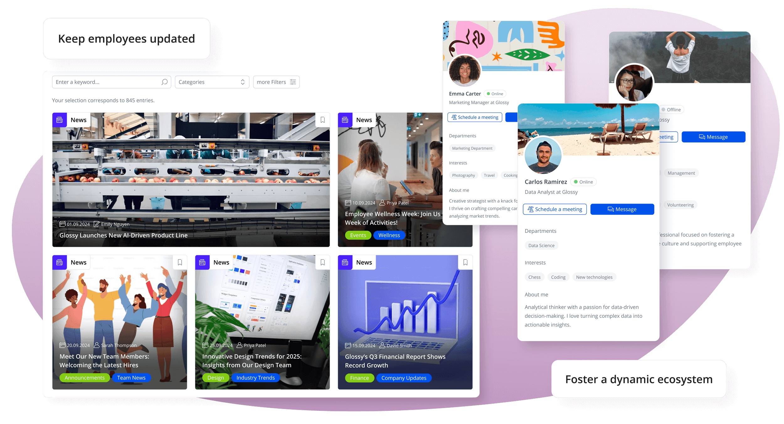 screenshot of loftos employee directory, news and more features to foster a dynamic employee intranet ecosystem