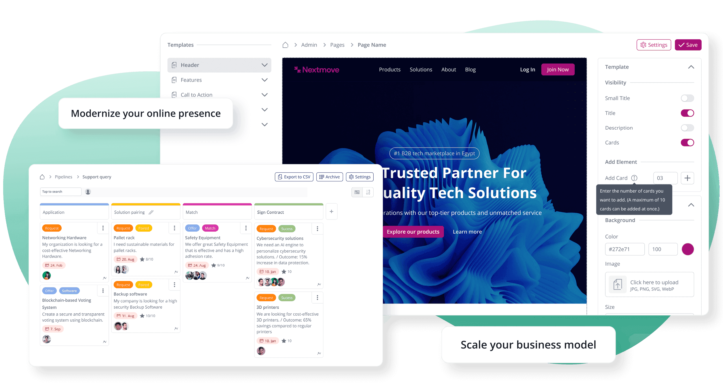 Screenshot of pages and pipelines to keep your reseller platform  activities all in track