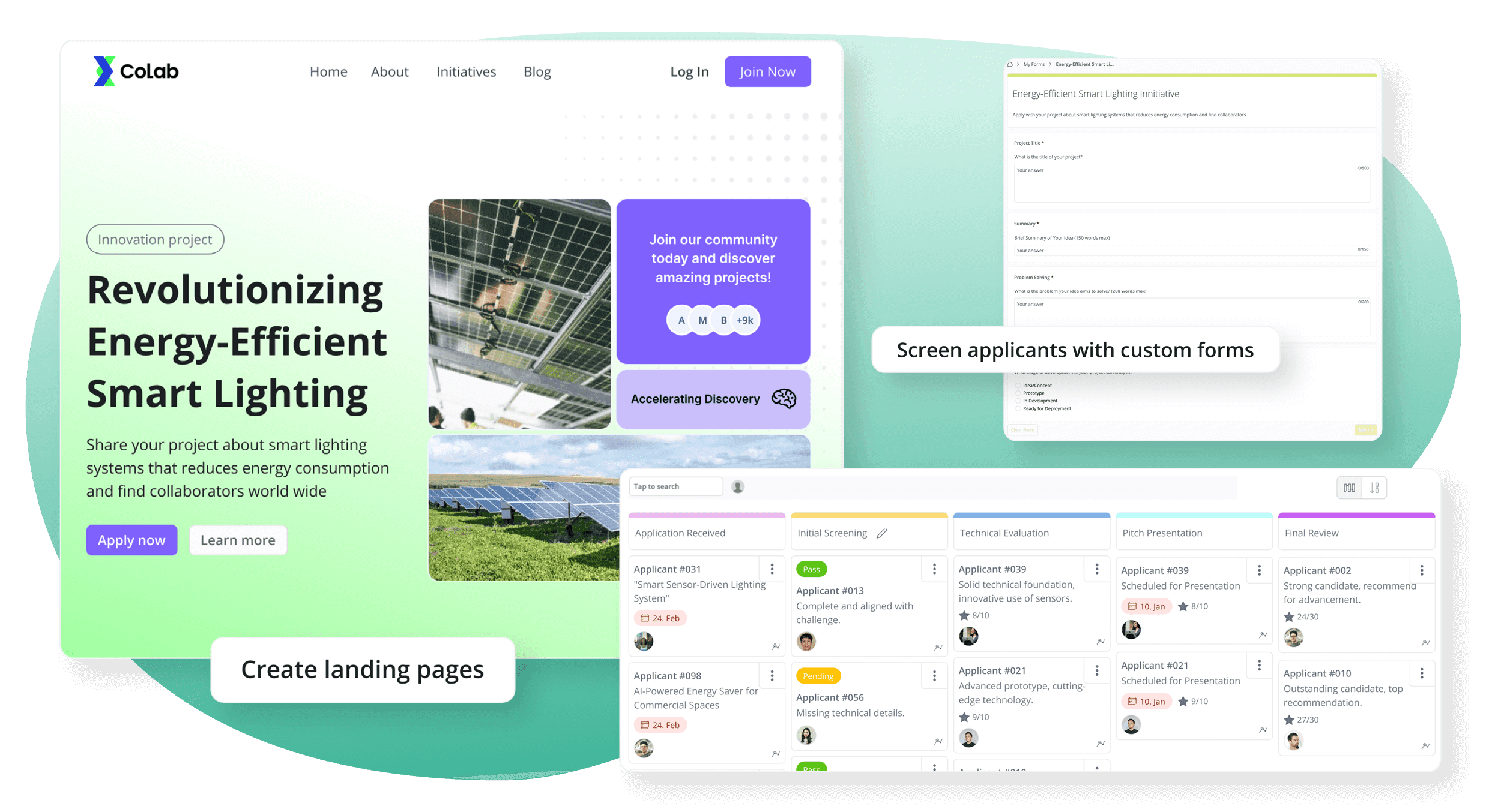 screenshot of pipelines, forms and pages to create a thriving open innovation ecosystem