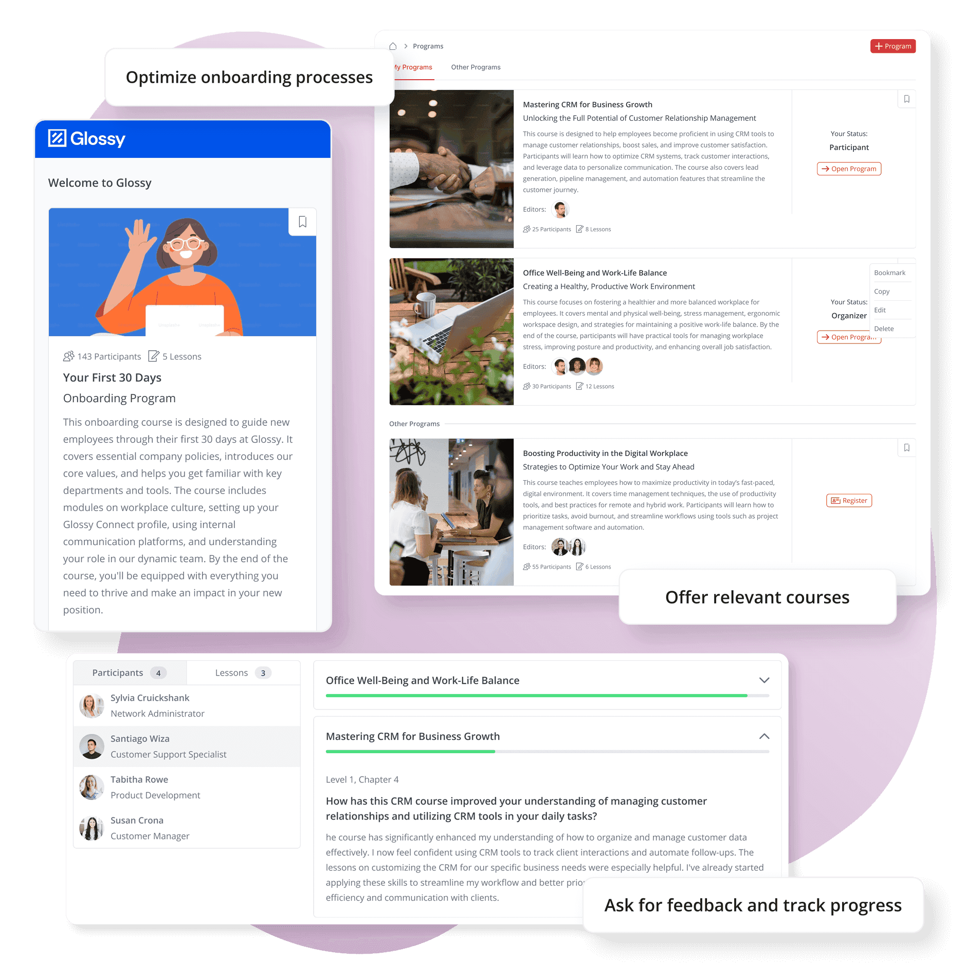 screenshot of loftos features to like forms and programs to help you craete an employee communication platform with virtual onboarding experiences and better HR