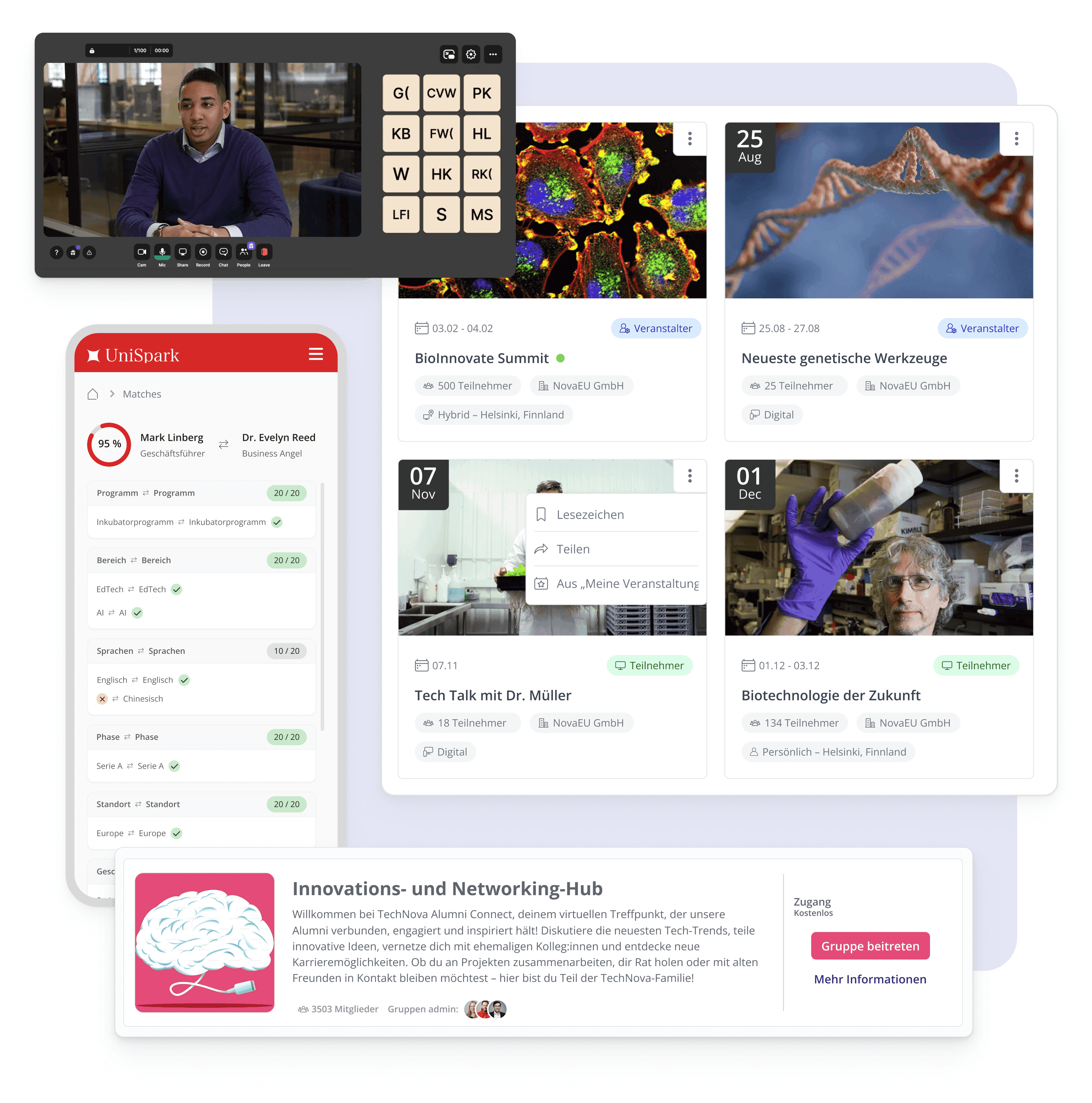 LoftOS-Community-Plattform mit Networking-, Gruppen- und Event-Funktionen in Nutzung