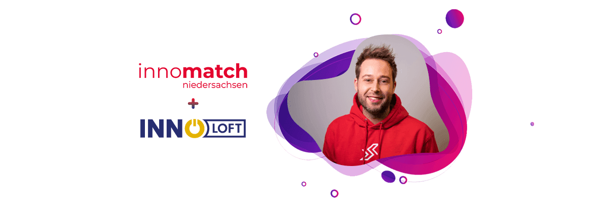 Innoloft and innomatch logo with a photo of Kevin Bruns, Innomatch project manager