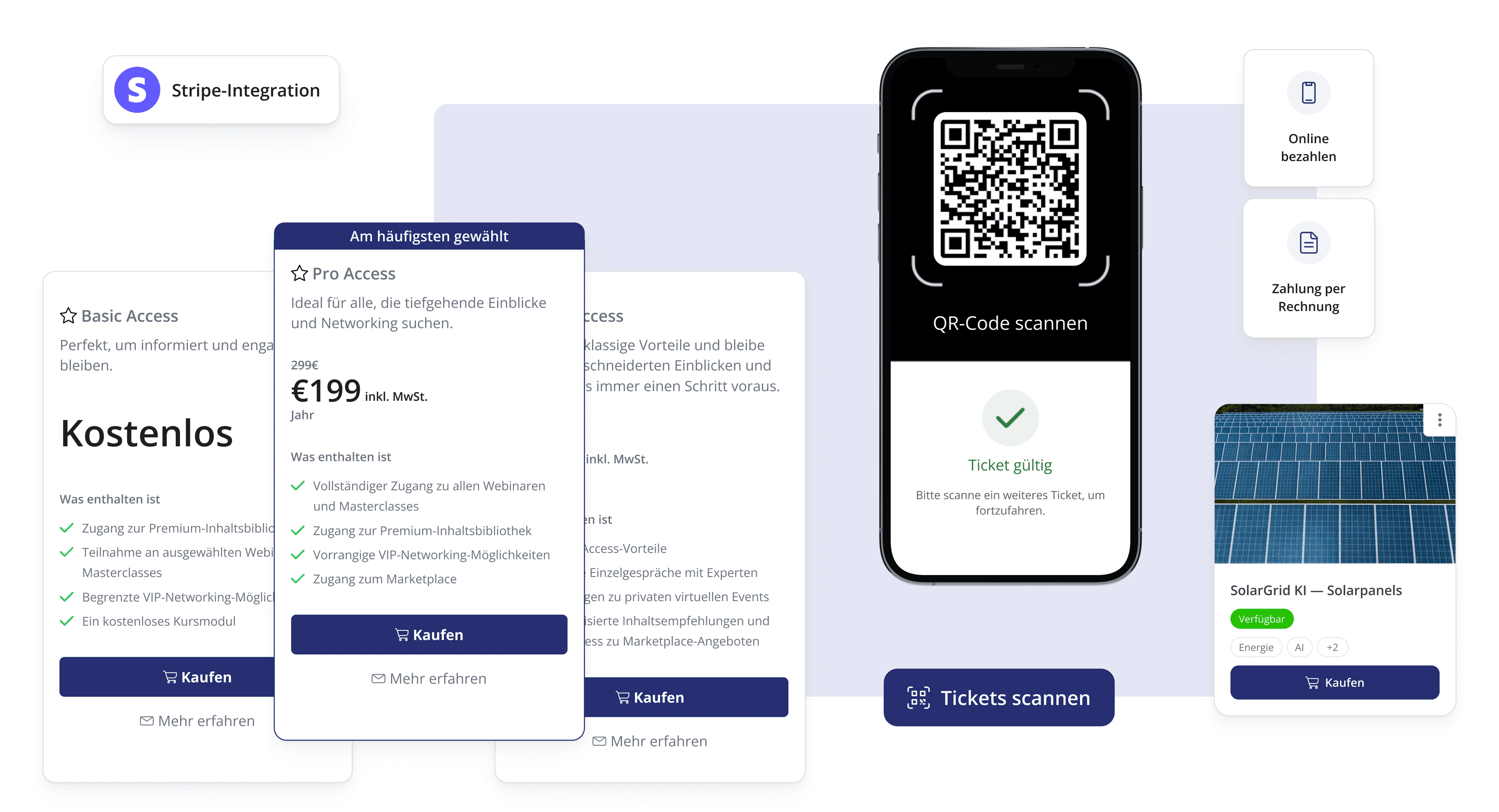 LoftOS-Mitgliedschafts- und Ticketing-Einrichtung mit Preisstufen und Zahlungsoptionen