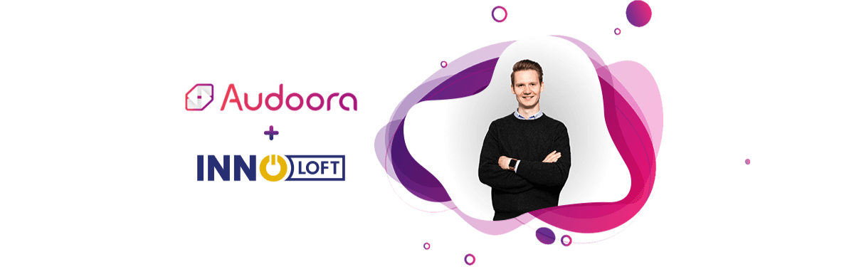 Innoloft and Audoora logo together with a picture of their founder Nils Sonnenfroh
