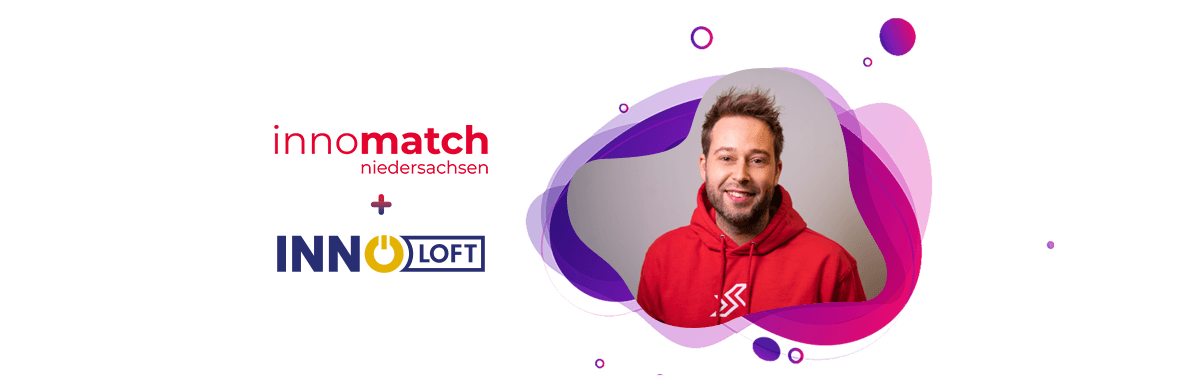 Innoloft and innomatch logo with a photo of Kevin Bruns, Innomatch project manager