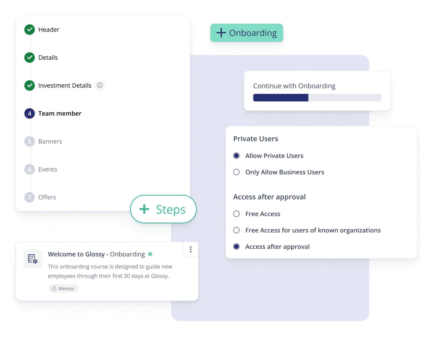 Screenshots Multistep onboarding