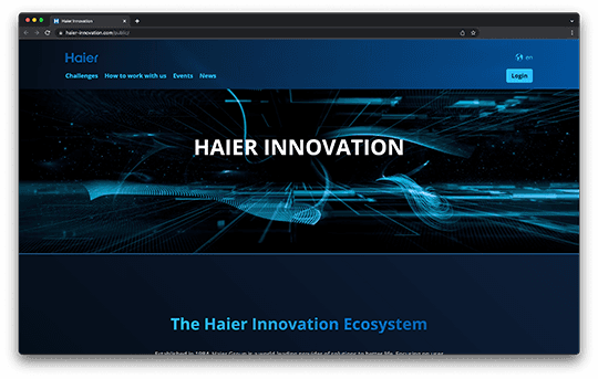 Screenshot der Haier Innovation Plattform