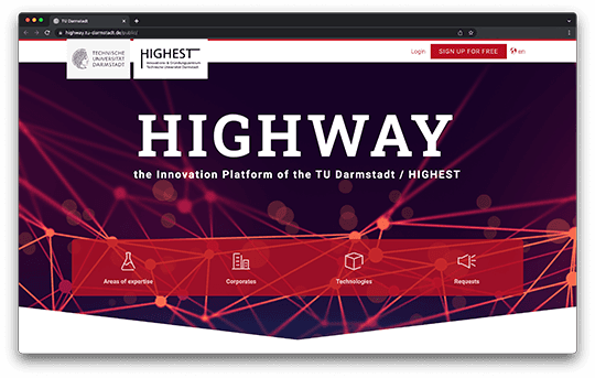 Screenshot der Highway Innovation Plattform